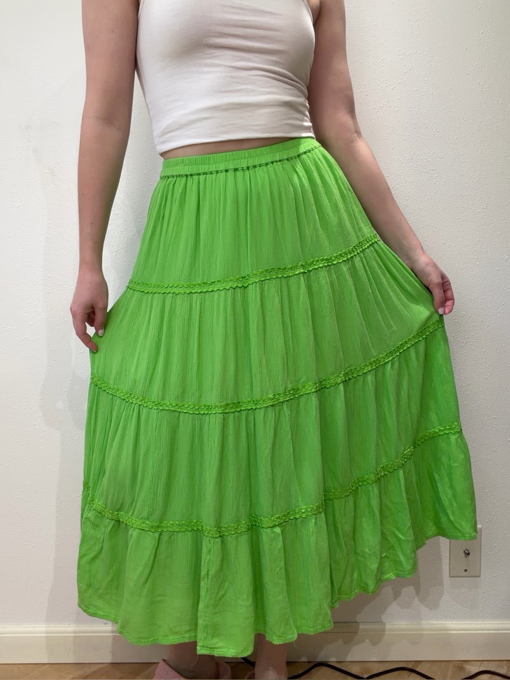 Vintage Lime Green Tiered Skirt